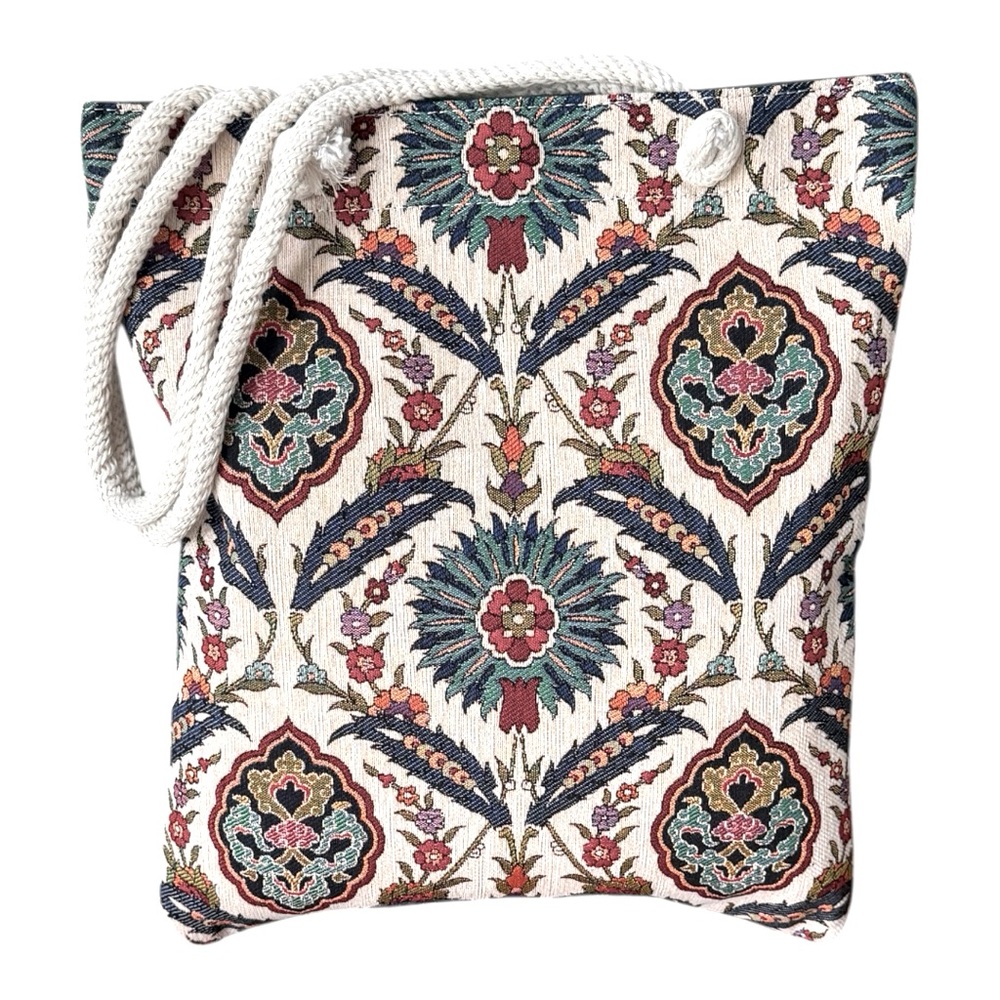 NWT Embroidered Canvas Boho Bohemian Tote Bag - Cream and Multicolor! - Picture 5 of 5